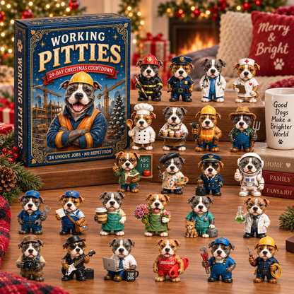 2026 Working Pitties 24-Day Christmas Countdown Calendar – 24 Unique Career Pit Bull Miniatures, Funny Working Dog Collector’s Gift for Pittie Lovers