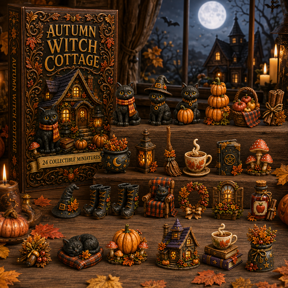 Autumn Witch Cottage Advent Calendar 2026 – 24 Cozy Witchy Miniatures, Black Cat Collectibles & Magical Fall Cottage Surprises,