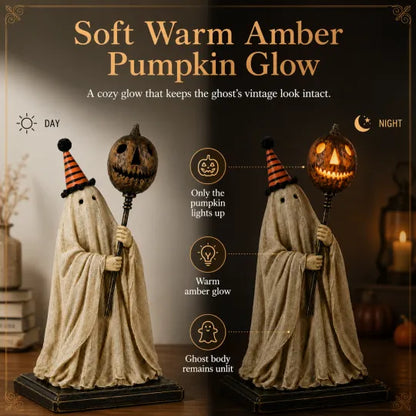 🎃Lighted Vintage Ghost Figurine with Glowing Pumpkin Staff