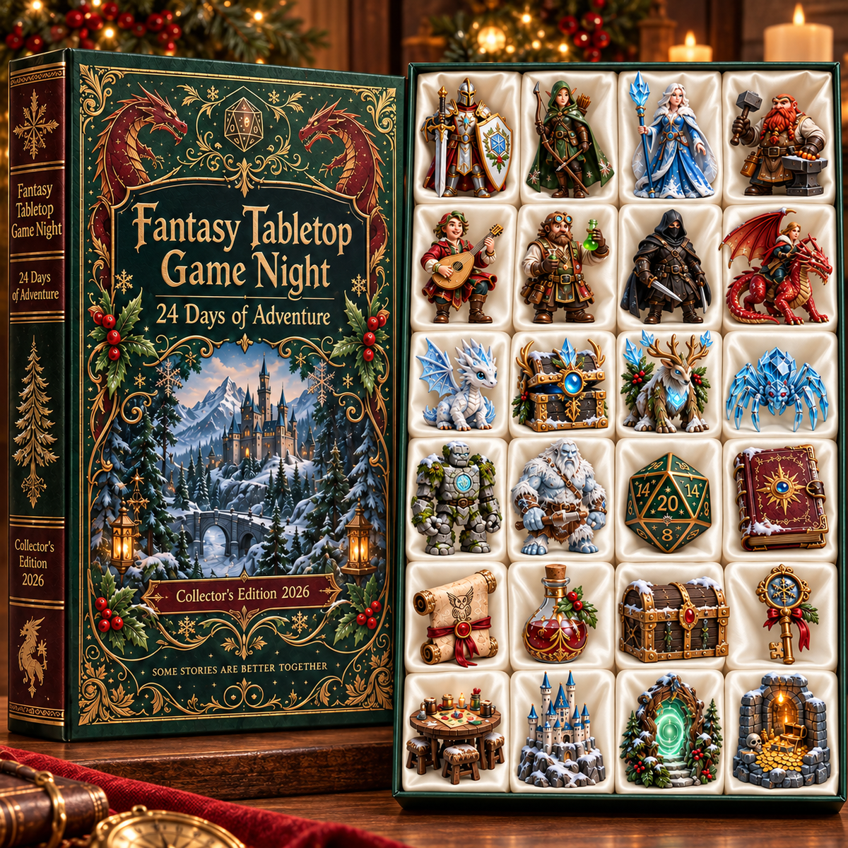 Fantasy Tabletop Game Night 2026 – 24 Days of Adventure Countdown Calendar with 24 Unique Fantasy Miniatures, Dragons, Heroes & RPG Collectibles for Tabletop Gamers