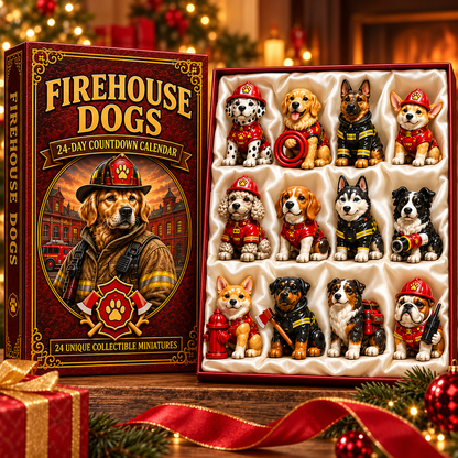 2026 Firehouse Dogs 24-Day Christmas Countdown Calendar – 24 Unique Firefighter Dog Miniatures, Heroic Canine Collector’s Gift for Dog & Firefighter Lovers