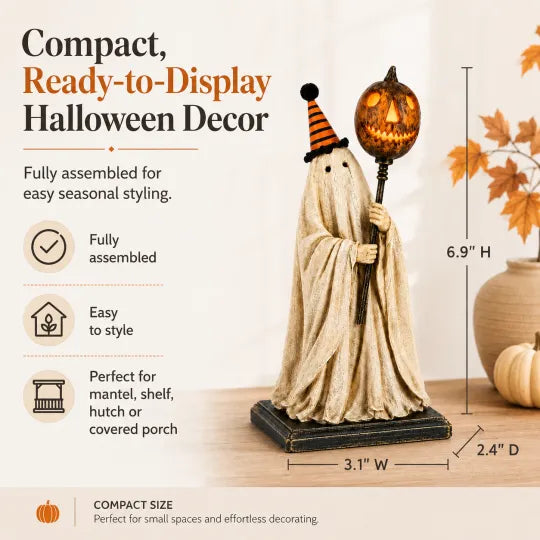 🎃Lighted Vintage Ghost Figurine with Glowing Pumpkin Staff