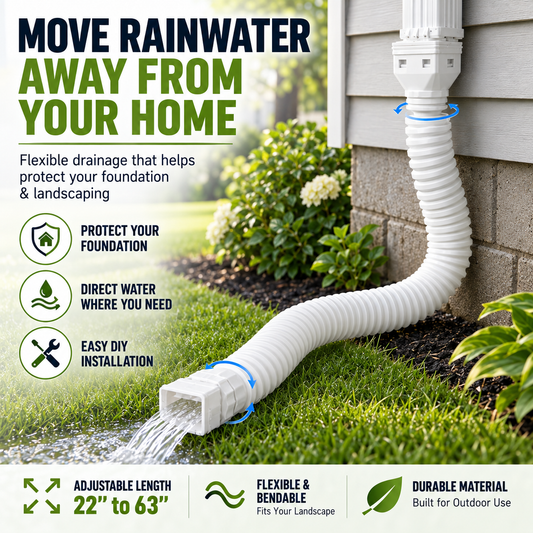 Flexible Rain Gutter Downspout Extension Kit  – Adjustable 22"-63" Drain Pipe with Leaf Filter for Foundation Protection