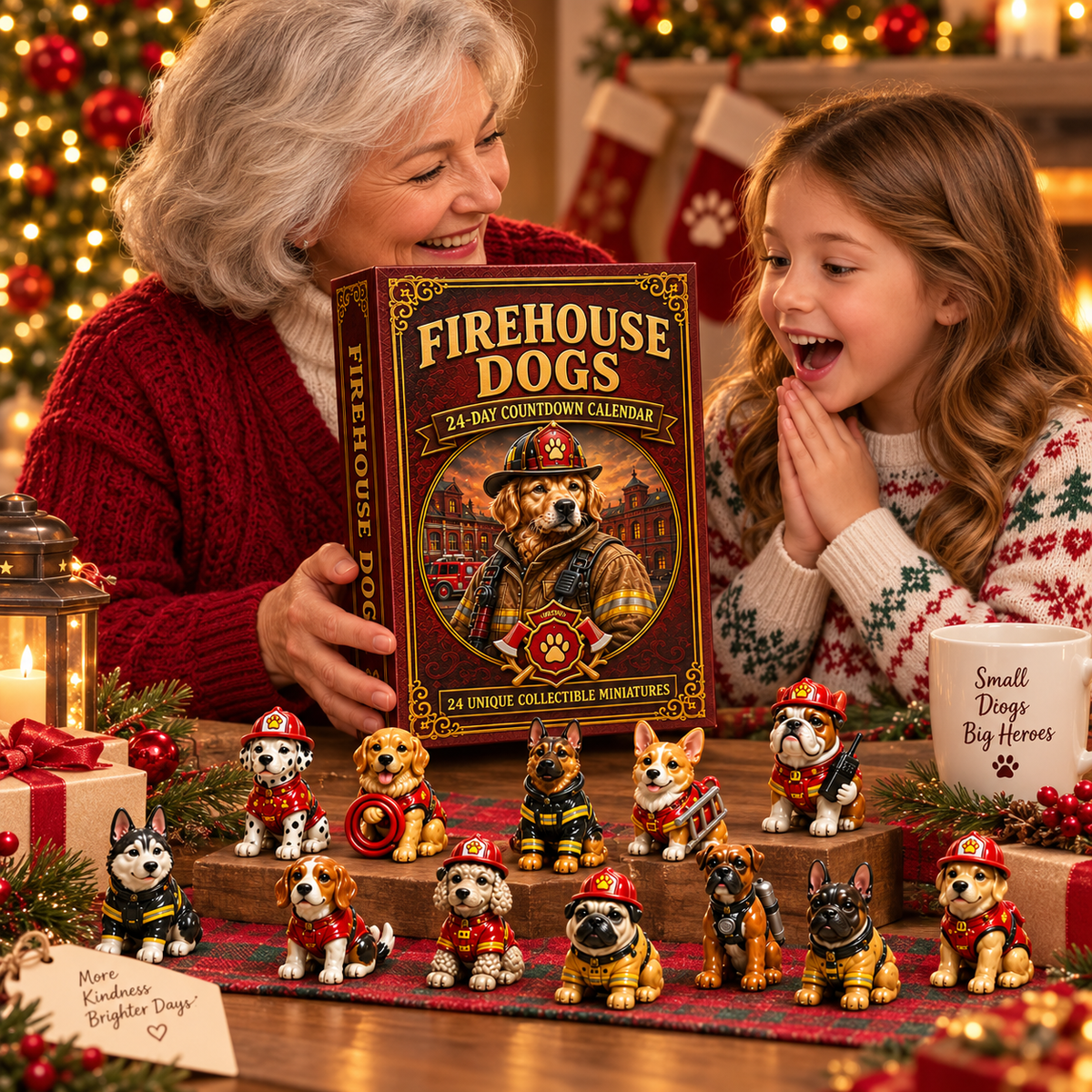 2026 Firehouse Dogs 24-Day Christmas Countdown Calendar – 24 Unique Firefighter Dog Miniatures, Heroic Canine Collector’s Gift for Dog & Firefighter Lovers