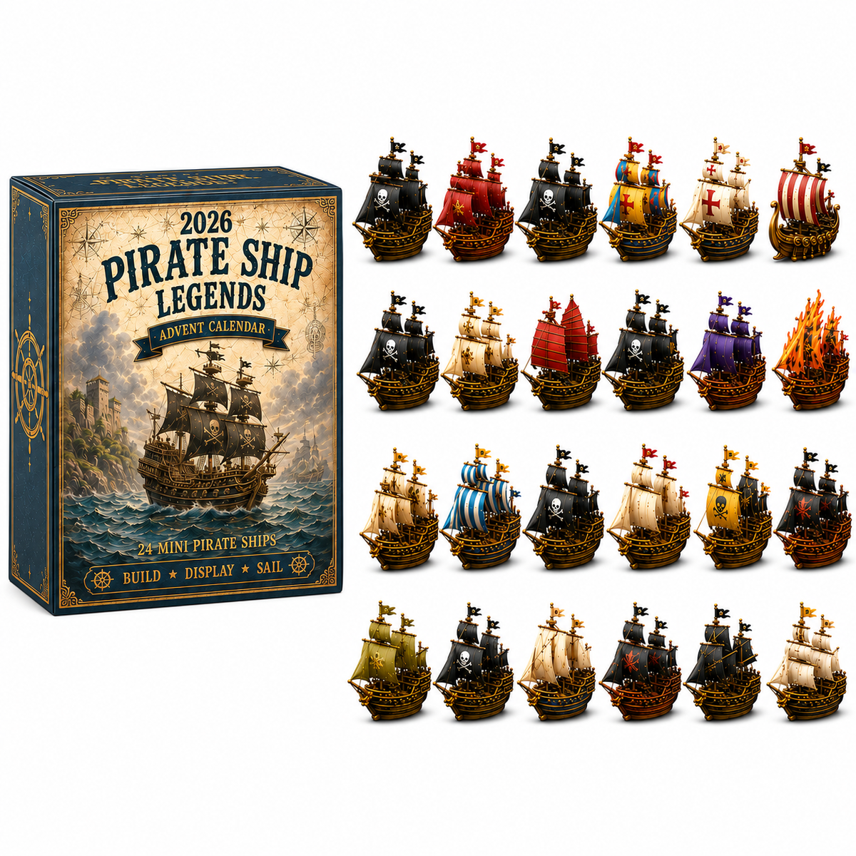 ⚓Pirate Ship Legends Advent Calendar 2026 – 24 Days of High Seas Adventure, Collector-Grade Miniature Ships