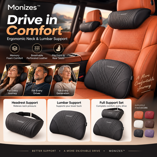 Almohada Monizes™ ergonómica de espuma viscoelástica para cuello y soporte lumbar para automóvil