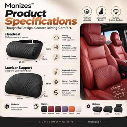 Almohada Monizes™ ergonómica de espuma viscoelástica para cuello y soporte lumbar para automóvil