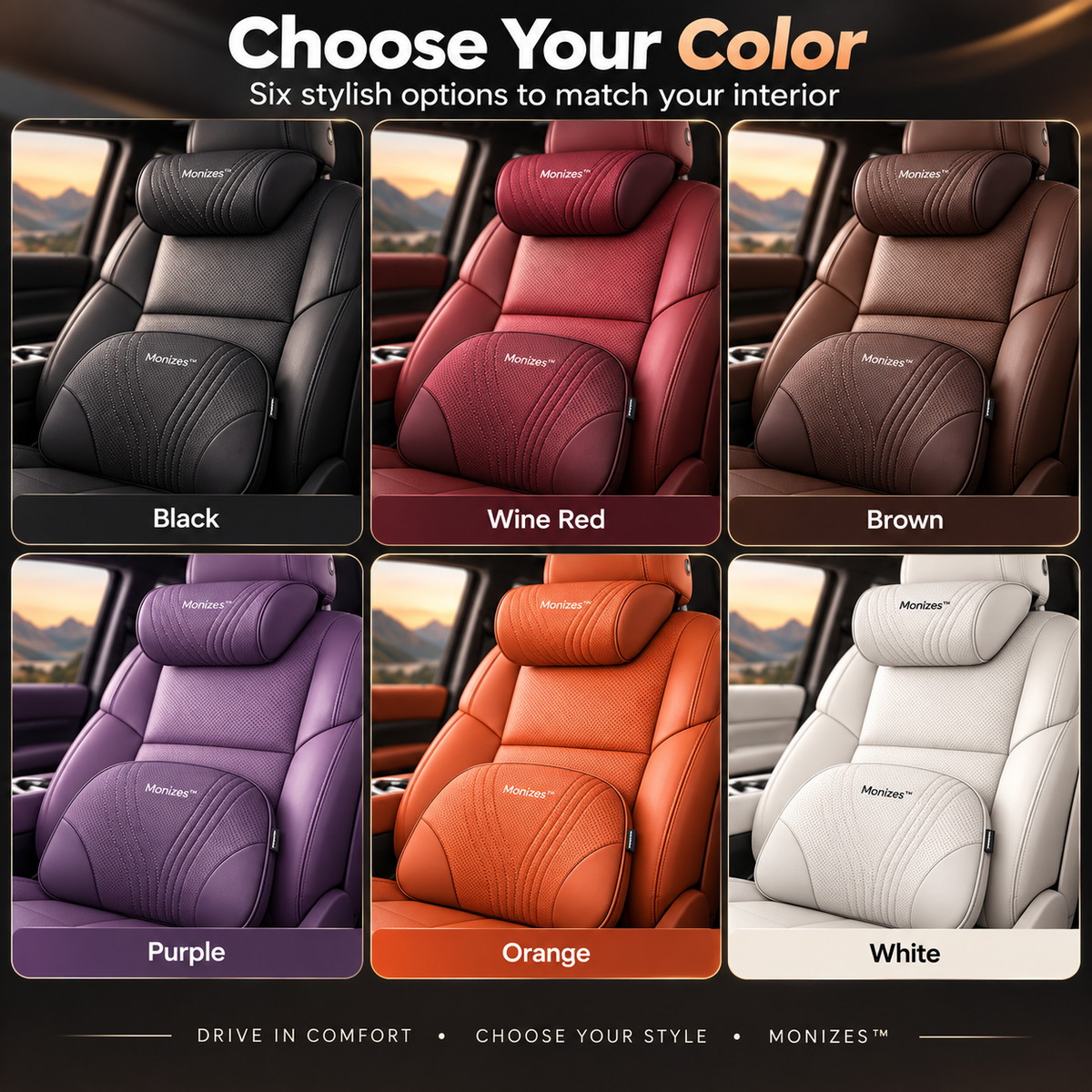 Almohada Monizes™ ergonómica de espuma viscoelástica para cuello y soporte lumbar para automóvil
