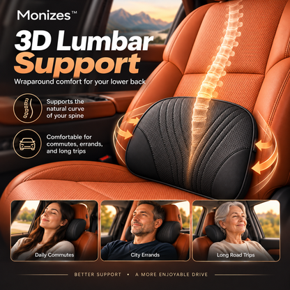 Almohada Monizes™ ergonómica de espuma viscoelástica para cuello y soporte lumbar para automóvil