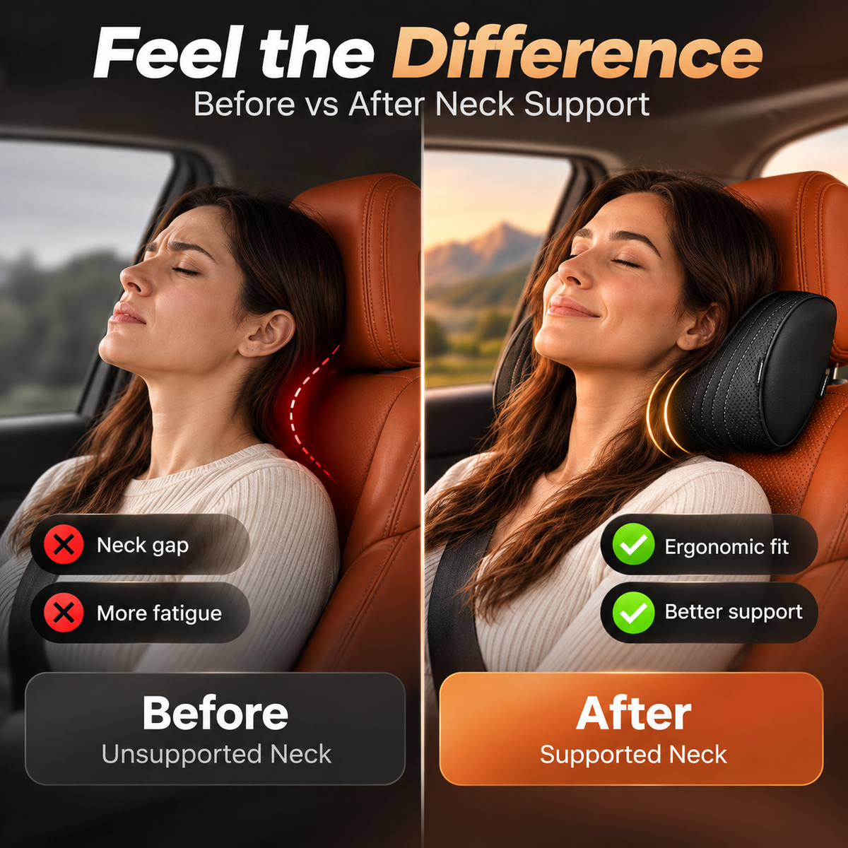 Almohada Monizes™ ergonómica de espuma viscoelástica para cuello y soporte lumbar para automóvil