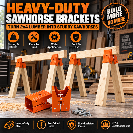 Heavy-Duty Sawhorse Brackets 2-Pack – Turn 2x4 Lumber Into Strong, Stable Work Supports
