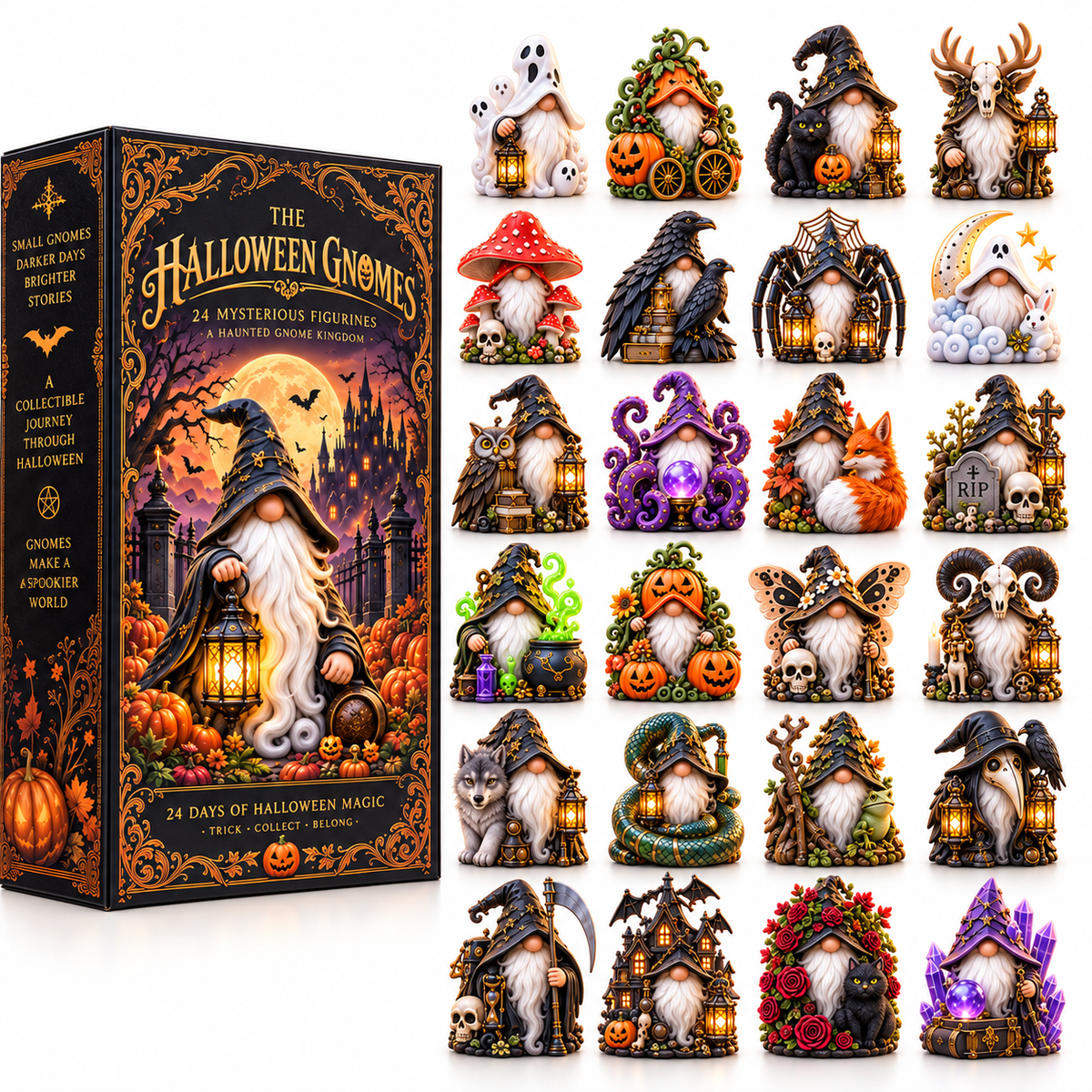 Halloween Gnomes 2026 – 24-Day Haunted Gnome Countdown Calendar with 24 Unique Collectible Miniatures, Spooky Halloween Gift for Gnome Lovers