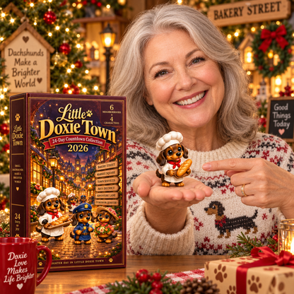 Little Doxie Town 2026 – 24-Day Dachshund Countdown Collection with 24 Unique Town Character Miniatures, Christmas Collectible Gift for Dachshund Lovers