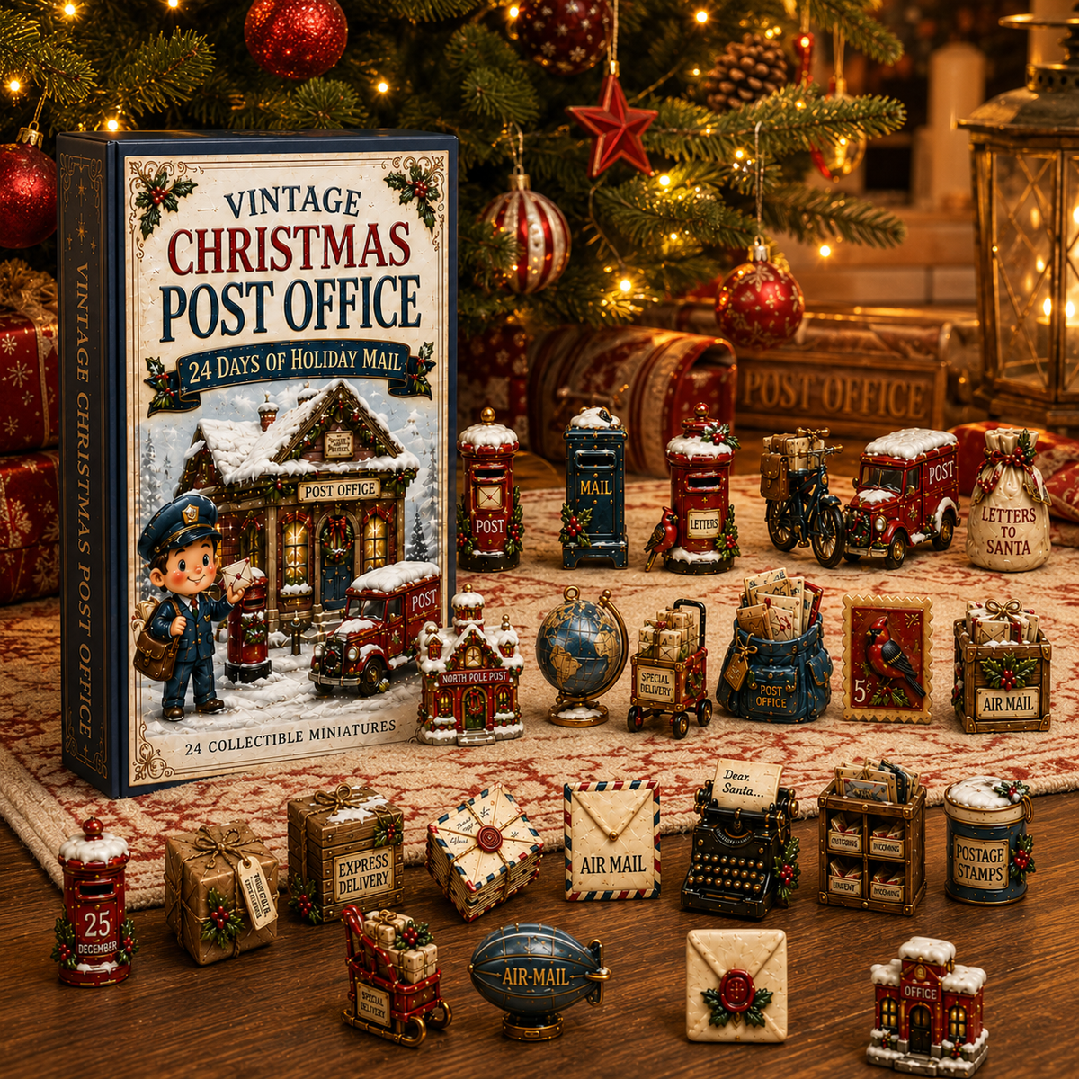 Vintage Christmas Post Office 24-Day Advent Calendar – 24 Collectible Miniatures