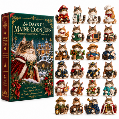 2026 Maine Coon Jobs 24-Day Christmas Countdown Calendar – 24 Unique Career Cat Miniatures, Festive Collector’s Gift for Maine Coon & Cat Lovers