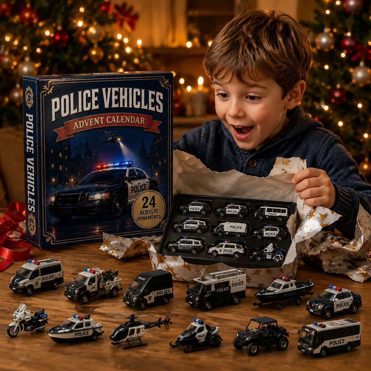 High-quality miniature model✨Police Vehicles Fleet Advent Calendar 2026 - 24-Day Festive Countdown