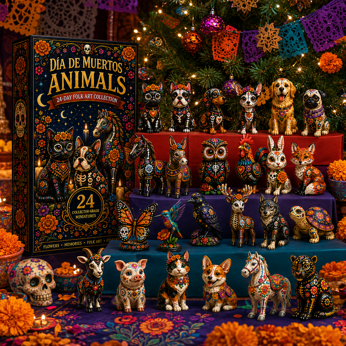 Día de Muertos Animals Advent Calendar 2026 – 24-Day Folk Art Animal Figurine Collection | 24 Unique Collector-Grade Miniatures