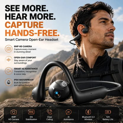 Monizes® – Auriculares Bluetooth inteligentes E12 Pro con cámara IA (Android y Apple)
