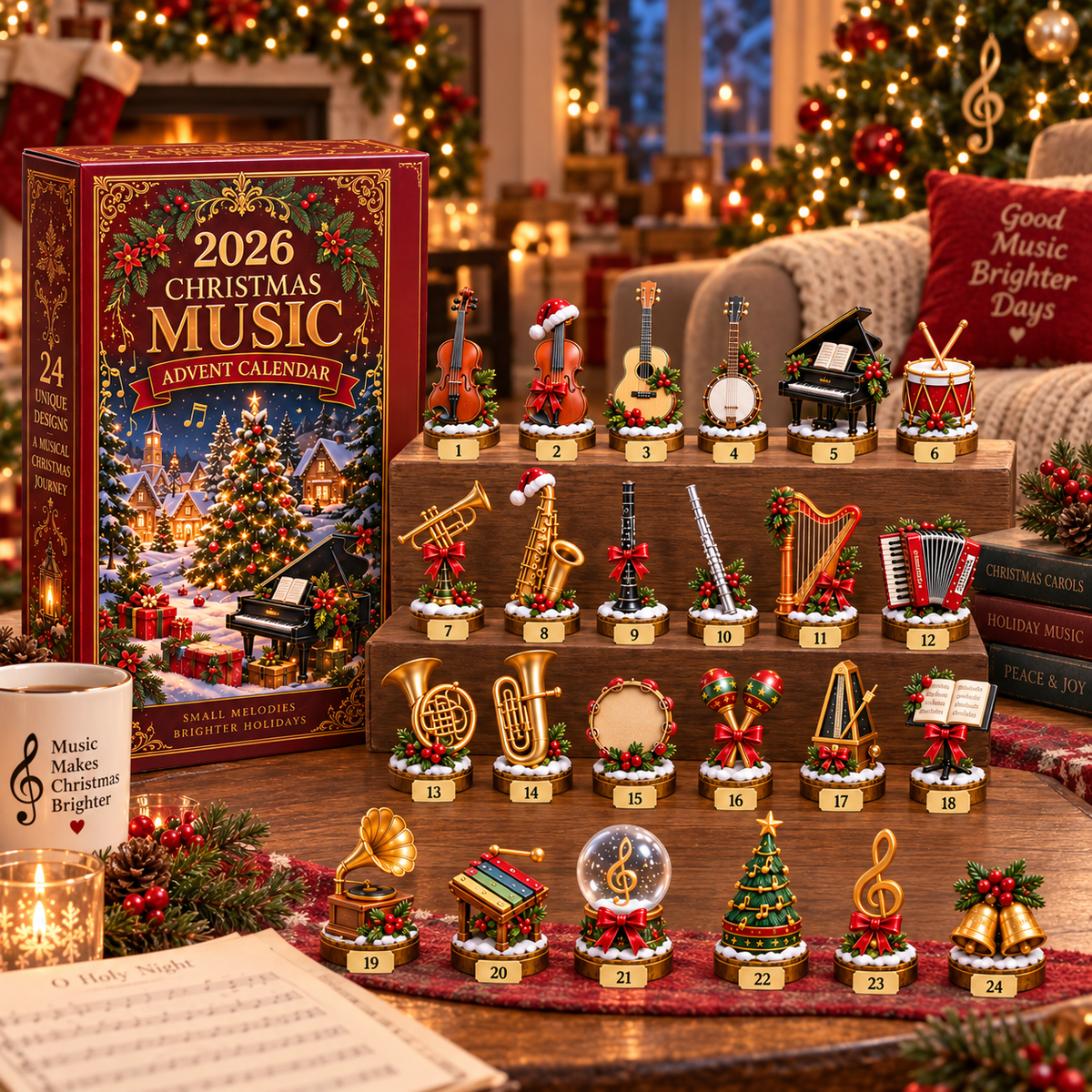 2026 Christmas Music 24-Day Countdown Calendar –  Holiday Collectible Gift for Music Lovers