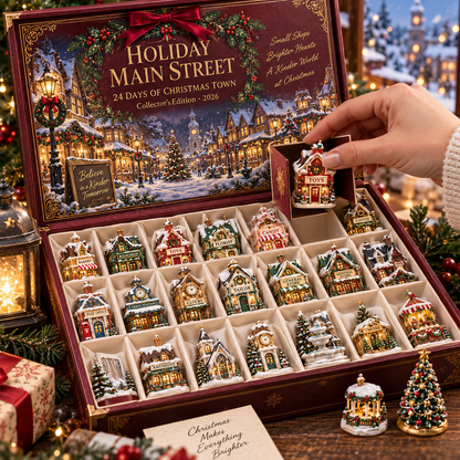 2026 Holiday Main Street 24-Day Christmas Countdown Calendar – 24 Unique Christmas Village Shop Miniatures, Charming Snowy Town Collector’s Gift