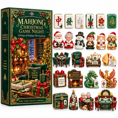 Mahjong Christmas Game Night 2026 – 24-Day Holiday Tile Treasures Countdown Calendar with 24 Unique Collectible Miniatures, Festive Gift for Mahjong Lovers & Family Game Nights