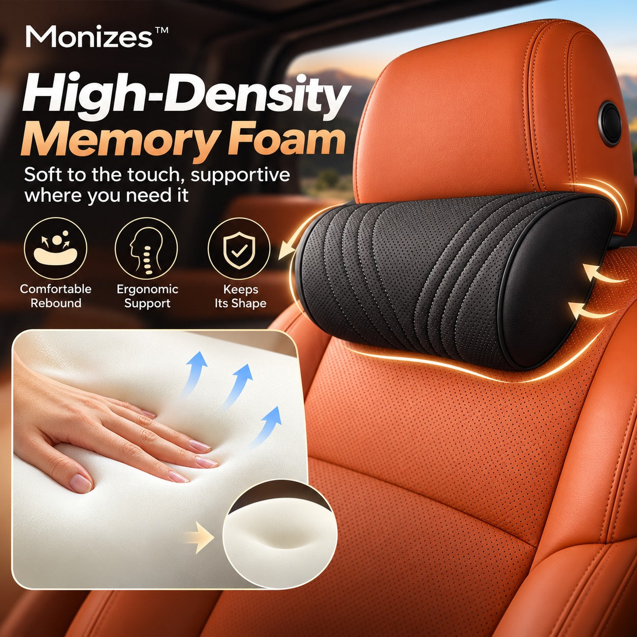 Monizes high-density memory foam car neck support