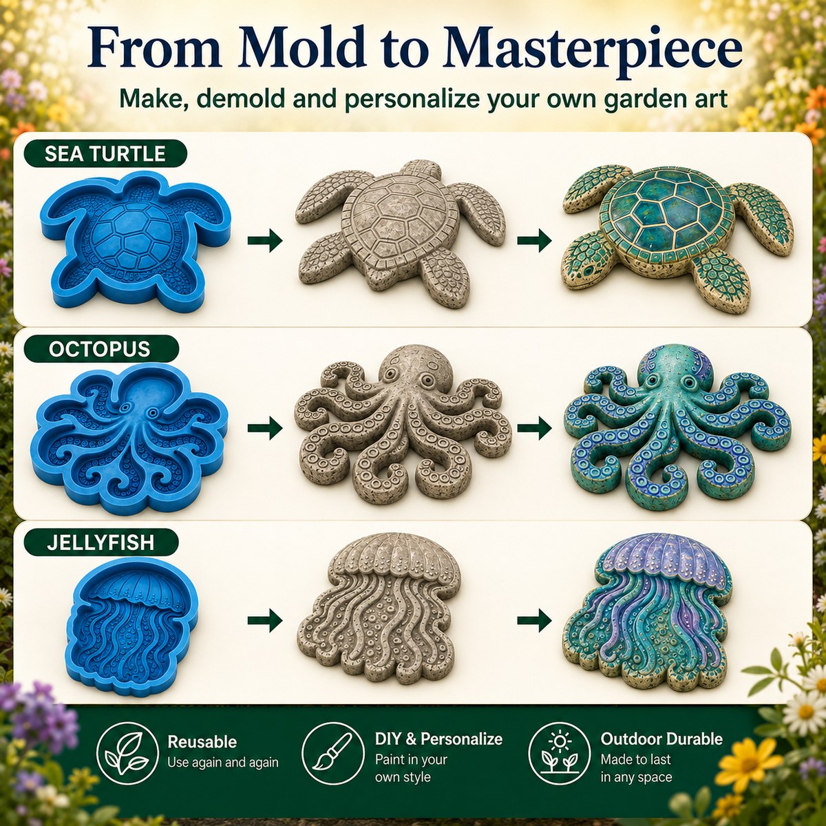 💥 ÚLTIMO DÍA 55% DE DESCUENTO - 🌊 Molde Reutilizable para Arte de Jardín Marino – Adoquines DIY