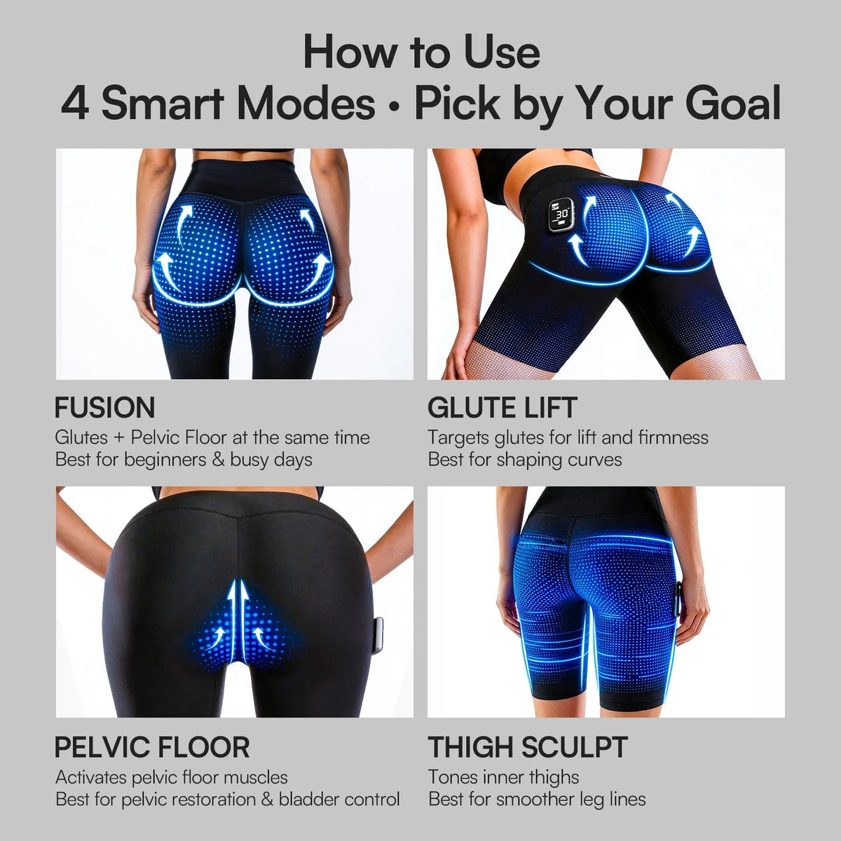 Monizes™ 3-Zone EMS Toning Shorts: Targeted Abdomen, Glutes & Pelvic Floor Support